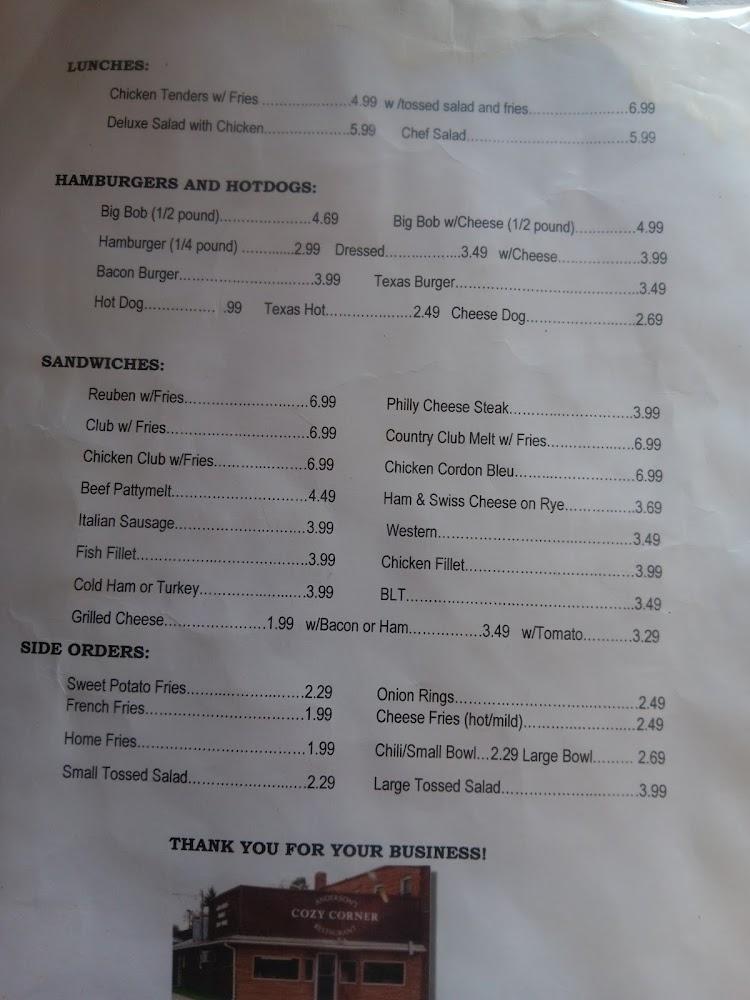 Anderson's Cozy Corner Menu image 3