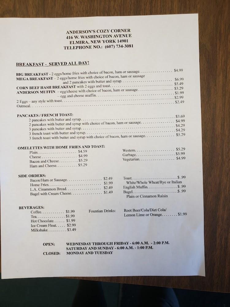 Anderson's Cozy Corner Menu image 4